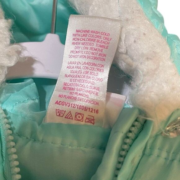 Nannette Kids Hooded Puffer Vest Baby Girls 6-9 Months Turquoise Blue Hearts Zip - Picture 10 of 10